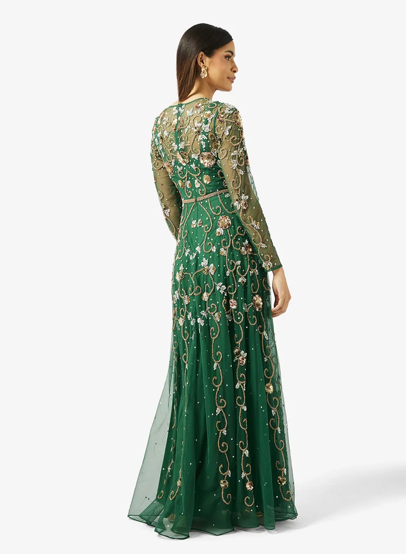 Frock and Frill Embellished Long Sleeve Maxi Dress